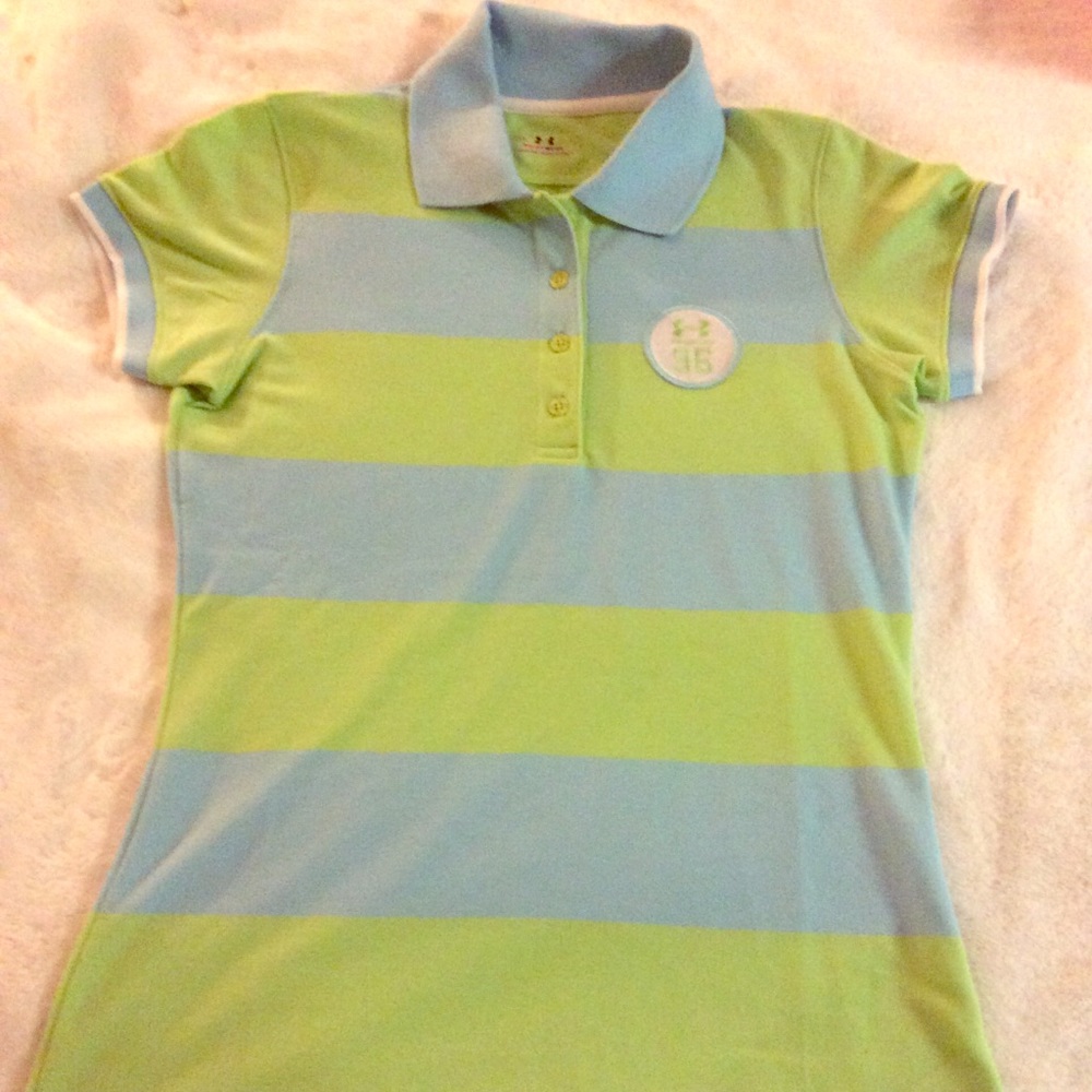 Under Armour Rugby Striped Polo Blue & Green XS